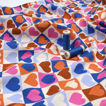 Cotton Poplin - Checkerboard Hearts - Off White