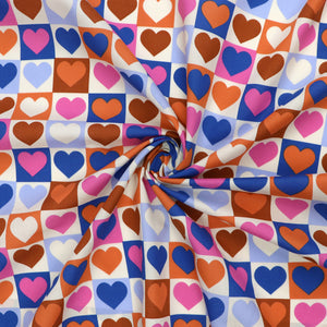 Cotton Poplin - Checkerboard Hearts - Off White