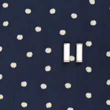 Cotton Poplin - Embroidered Daisies - Navy