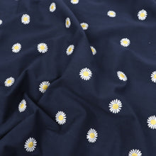 Cotton Poplin - Embroidered Daisies - Navy