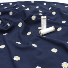 Cotton Poplin - Embroidered Daisies - Navy