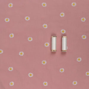 Cotton Poplin - Embroidered Daisies - Pink