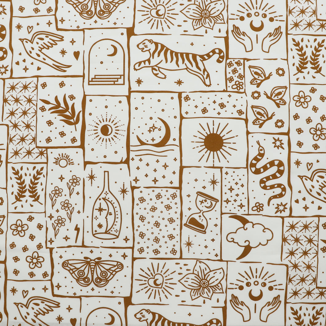 Cotton Poplin - Mystical Motifs - Cream