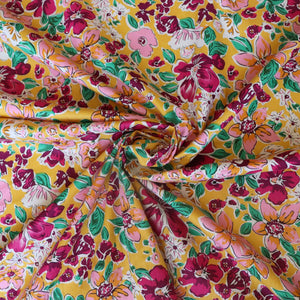 Cotton Poplin - Painted Floral - Yellow - SALE