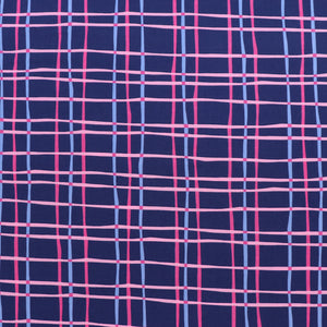 Cotton Poplin - Pink + Blue Irregular Check