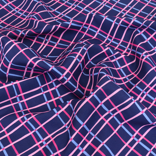 Cotton Poplin - Pink + Blue Irregular Check