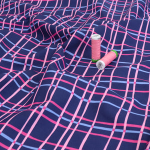 Cotton Poplin - Pink + Blue Irregular Check