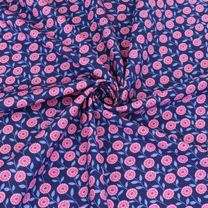 Cotton Poplin - Pink + Blue Trailing Flowers