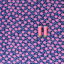 Cotton Poplin - Pink + Blue Trailing Flowers