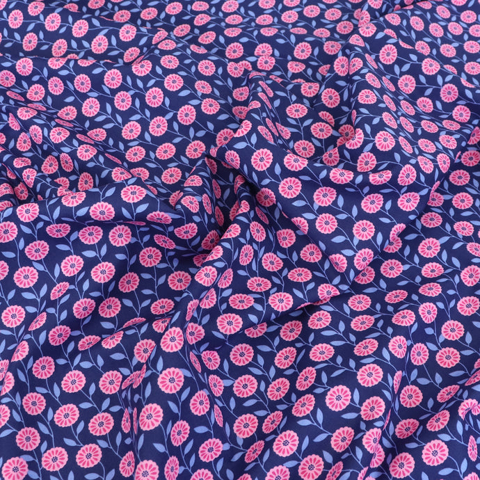 Cotton Poplin - Pink + Blue Trailing Flowers