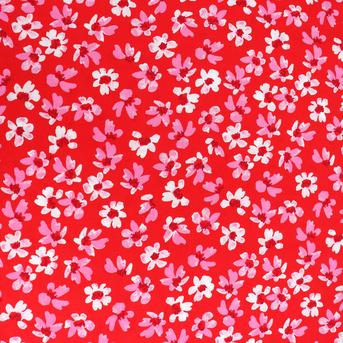Cotton Poplin - Red Blooms - END OF BOLT 110cm