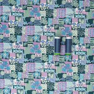 Cotton Poplin - Sevenberry Island Paradise - Purple + Green