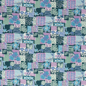 Cotton Poplin - Sevenberry Island Paradise - Purple + Green