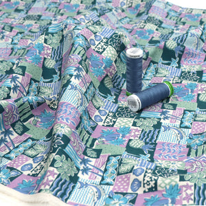 Cotton Poplin - Sevenberry Island Paradise - Purple + Green
