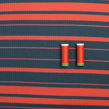 Cotton Ribbed Jersey Knit - Petrol + Orange Stripe