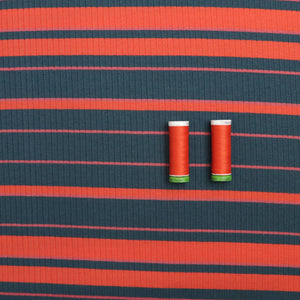 Cotton Ribbed Jersey Knit - Petrol + Orange Stripe