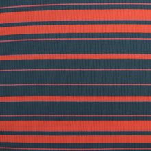 Cotton Ribbed Jersey Knit - Petrol + Orange Stripe