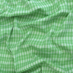 Cotton Seersucker - Plaid Check Green - END OF BOLT 193cm