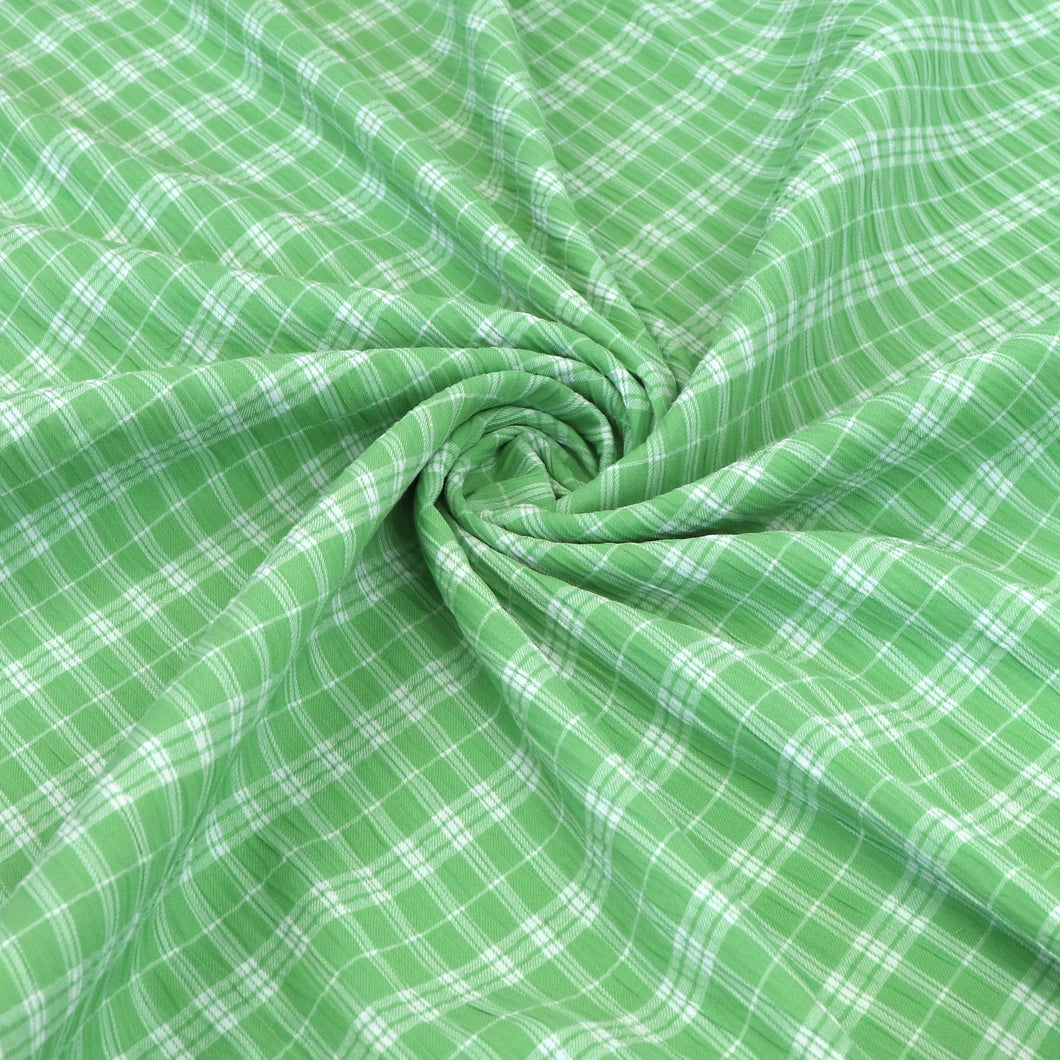 Cotton Seersucker - Plaid Check Green - END OF BOLT 193cm