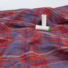 Cotton Seersucker - Purple + Orange Check