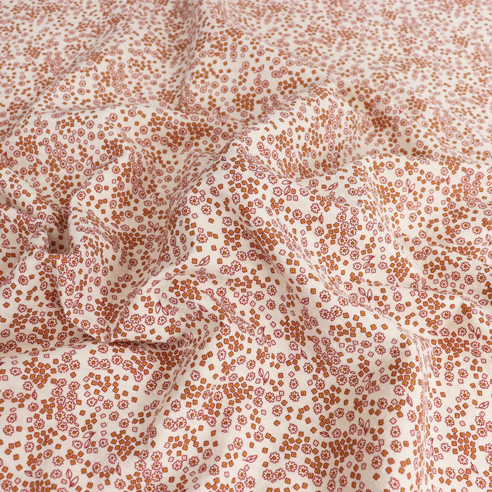 Cotton Seersucker - Scattered Flowers - Orange