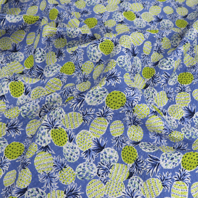 Cotton Seersucker - Sevenberry Pineapples - Blue