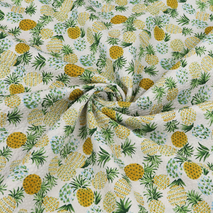 Cotton Seersucker - Sevenberry Pineapples - White
