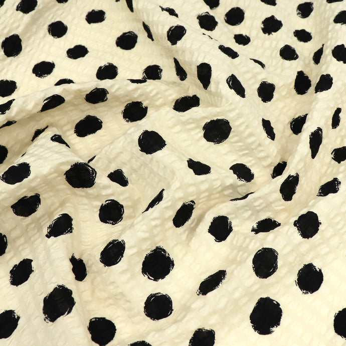 Cotton Seersucker - Sevenberry Spots - Cream + Black