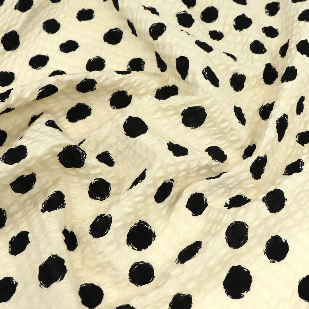 Cotton Seersucker - Sevenberry Spots - Cream + Black
