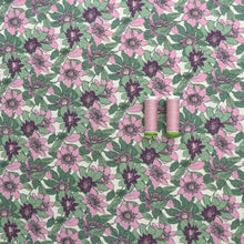 Cotton Seersucker - Vintage Blossom - Green + Purple
