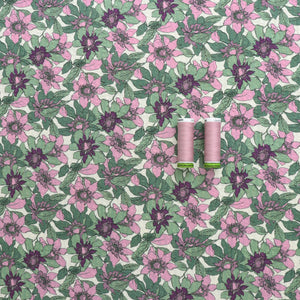 Cotton Seersucker - Vintage Blossom - Green + Purple