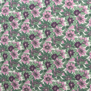 Cotton Seersucker - Vintage Blossom - Green + Purple