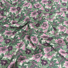 Cotton Seersucker - Vintage Blossom - Green + Purple
