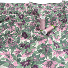 Cotton Seersucker - Vintage Blossom - Green + Purple