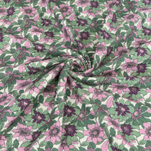 Cotton Seersucker - Vintage Blossom - Green + Purple