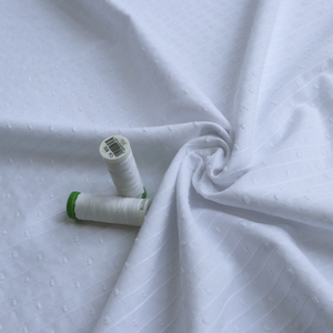 Cotton Voile - Dobby & Embroidered Stripe - White - END OF BOLT 49cm
