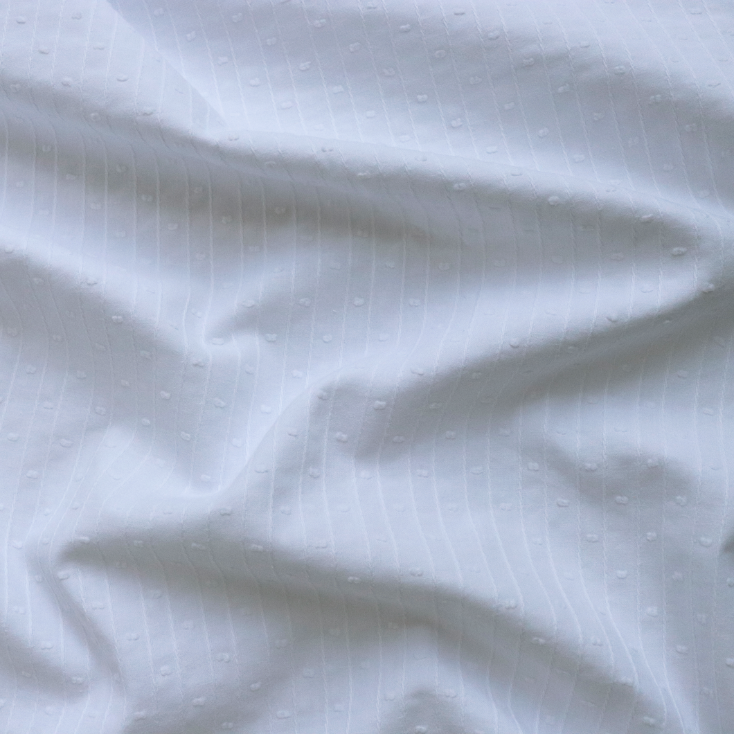 Cotton Voile - Dobby & Embroidered Stripe - White - END OF BOLT 49cm