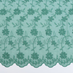 Cotton Voile - Embroidered 3D Flower - Ivy Green
