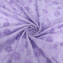 Cotton Voile - Embroidered 3D Flower - Lilac Purple