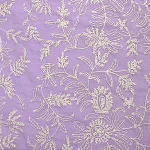 Cotton Voile - Embroidered Cross Stitch Floral - Lilac Purple