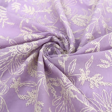 Cotton Voile - Embroidered Cross Stitch Floral - Lilac Purple - END OF BOLT 149cm