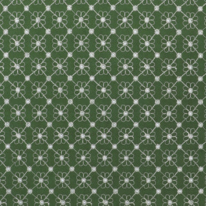 Cotton Voile - Embroidered Floral Diamond - Green