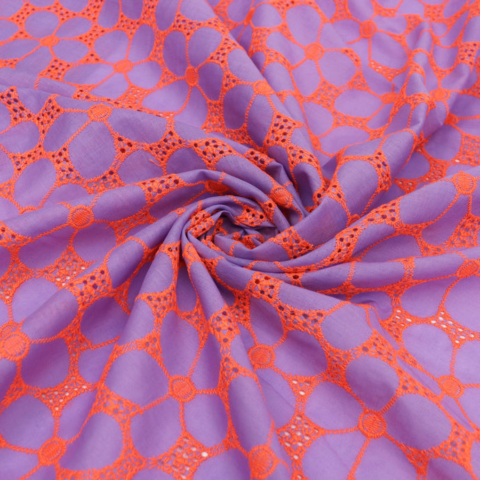 Cotton Voile - Embroidered Neon Flower - END OF BOLT 108cm