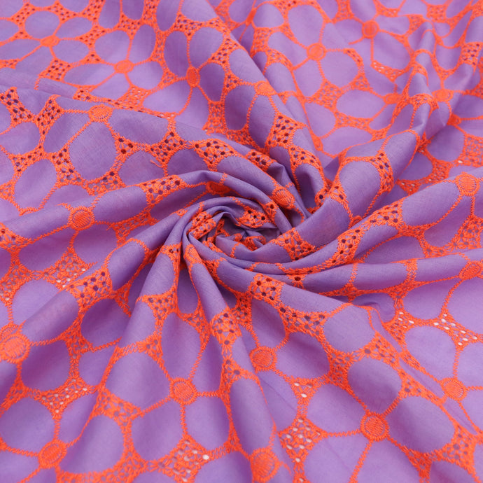 Cotton Voile - Embroidered Neon Flower