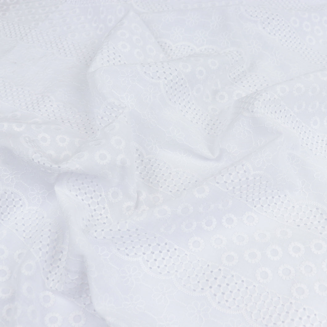 Cotton Voile - Embroidered Scallop Floral Stripe