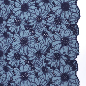 Cotton Voile - Embroidered Sunflowers - Blue