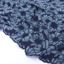Cotton Voile - Embroidered Sunflowers - Blue