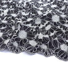 Cotton Voile - Embroidered Sunflowers - Dark Navy