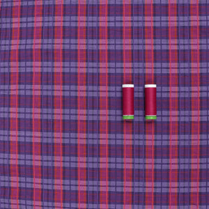 Deadstock Cotton Blend Seersucker - Pink, Purple + Orange Check