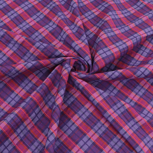 Deadstock Cotton Blend Seersucker - Pink, Purple + Orange Check